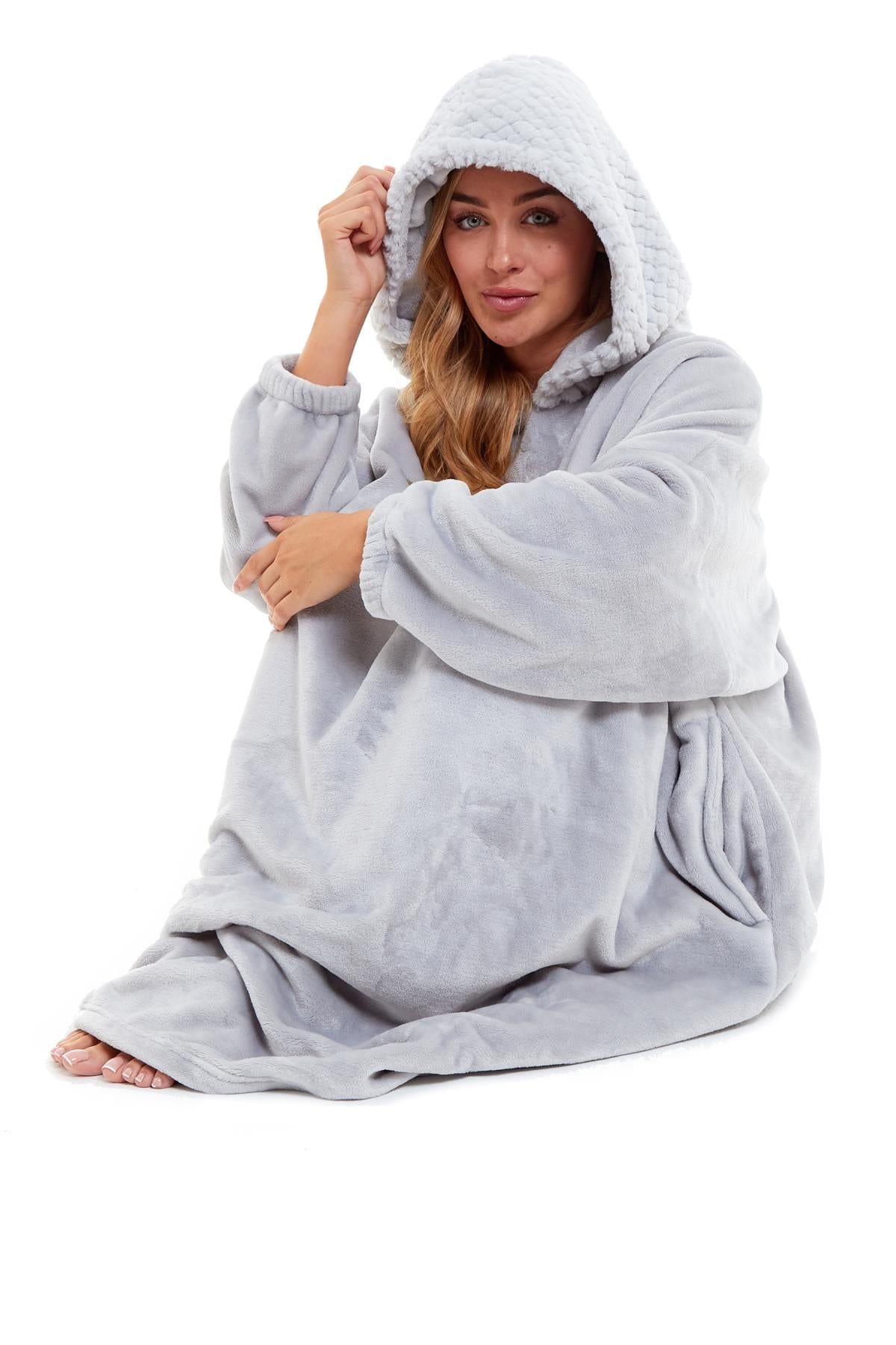 Oversized Plush Hooded Poncho Blanket With Ultra-Soft Fur Hood Super Soft Sofa and Bed Use