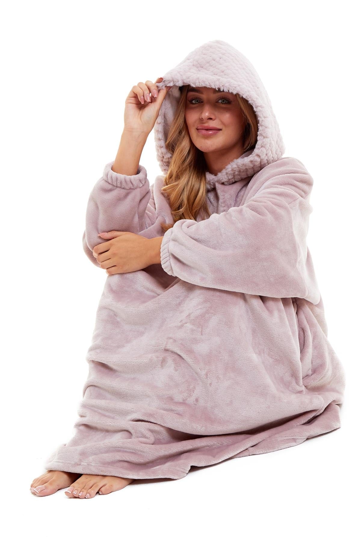 Oversized Plush Hooded Poncho Blanket With Ultra-Soft Fur Hood Super Soft Sofa and Bed Use