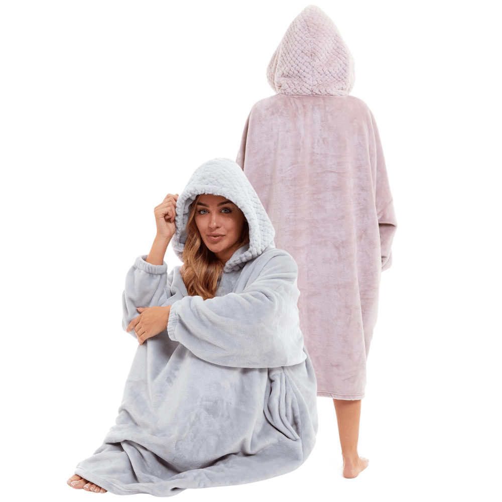 Oversized Plush Hooded Poncho Blanket With Ultra-Soft Fur Hood Super Soft Sofa and Bed Use