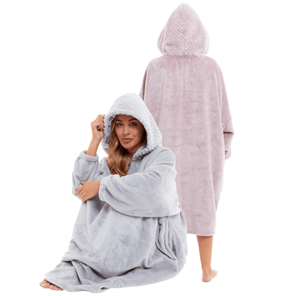Oversized Plush Hooded Poncho Blanket With Ultra-Soft Fur Hood Super Soft Sofa and Bed Use