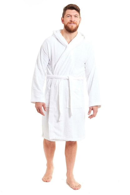 Mens Luxury Bamboo Cotton Hooded Towelling Robe Ultra Soft For Home Gym
