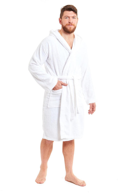 Mens Luxury Bamboo Cotton Hooded Towelling Robe Ultra Soft For Home Gym