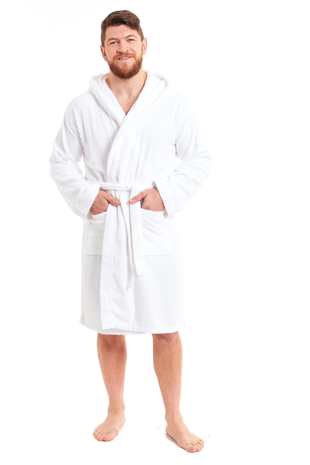 Mens Luxury Bamboo Cotton Hooded Towelling Robe Ultra Soft For Home Gym