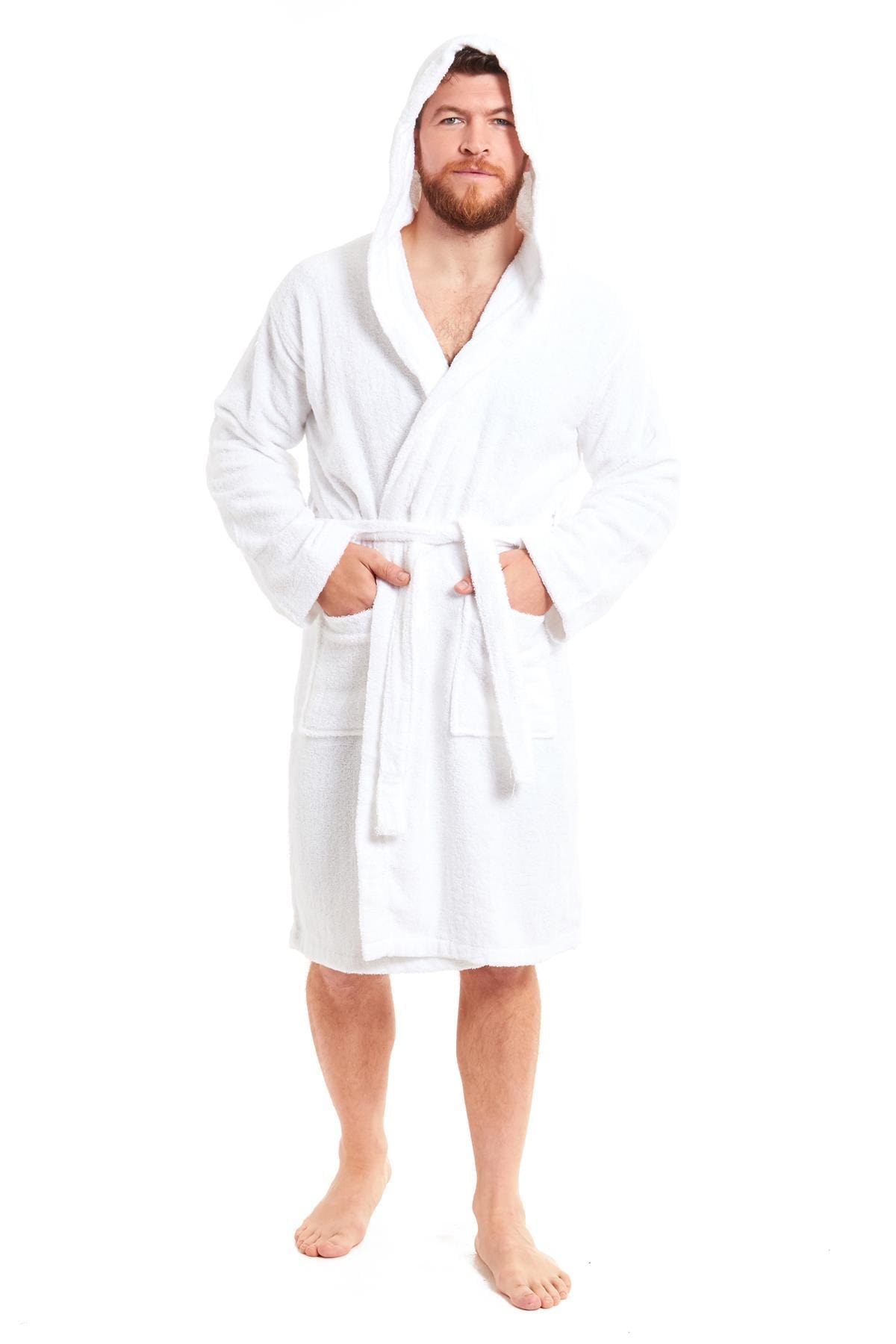 Mens Luxury Bamboo Cotton Hooded Towelling Robe Ultra Soft For Home Gym
