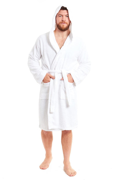 Mens Luxury Bamboo Cotton Hooded Towelling Robe Ultra Soft For Home Gym