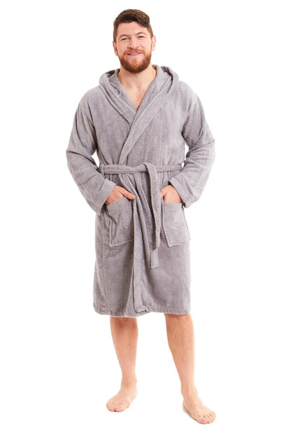 Mens Luxury Bamboo Cotton Hooded Towelling Robe Ultra Soft For Home Gym