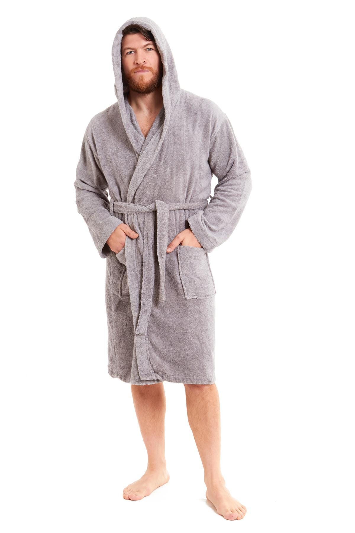 Mens Luxury Bamboo Cotton Hooded Towelling Robe Ultra Soft For Home Gym