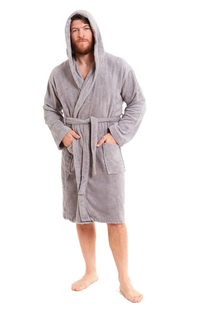Mens Luxury Bamboo Cotton Hooded Towelling Robe Ultra Soft For Home Gym