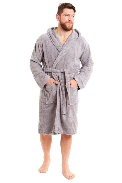 Mens Luxury Bamboo Cotton Hooded Towelling Robe Ultra Soft For Home Gym