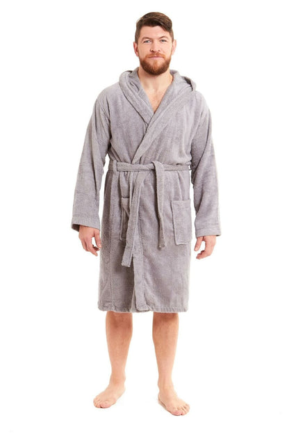 Mens Luxury Bamboo Cotton Hooded Towelling Robe Ultra Soft For Home Gym