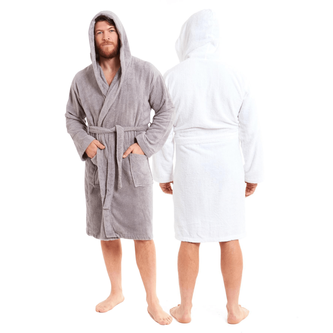 Mens Luxury Bamboo Cotton Hooded Towelling Robe Ultra Soft For Home Gym