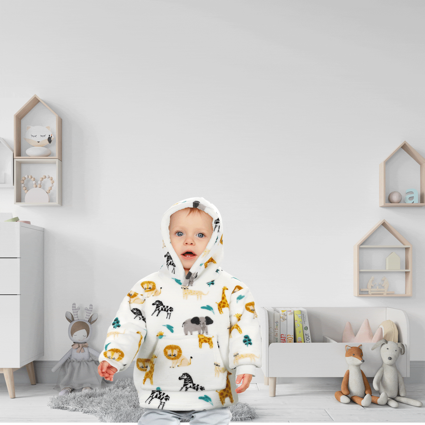 Daisy Dreamer Kids Hoodie Blanket Safari Sloth Wearable Sweatshirt for Cosy Home Layering