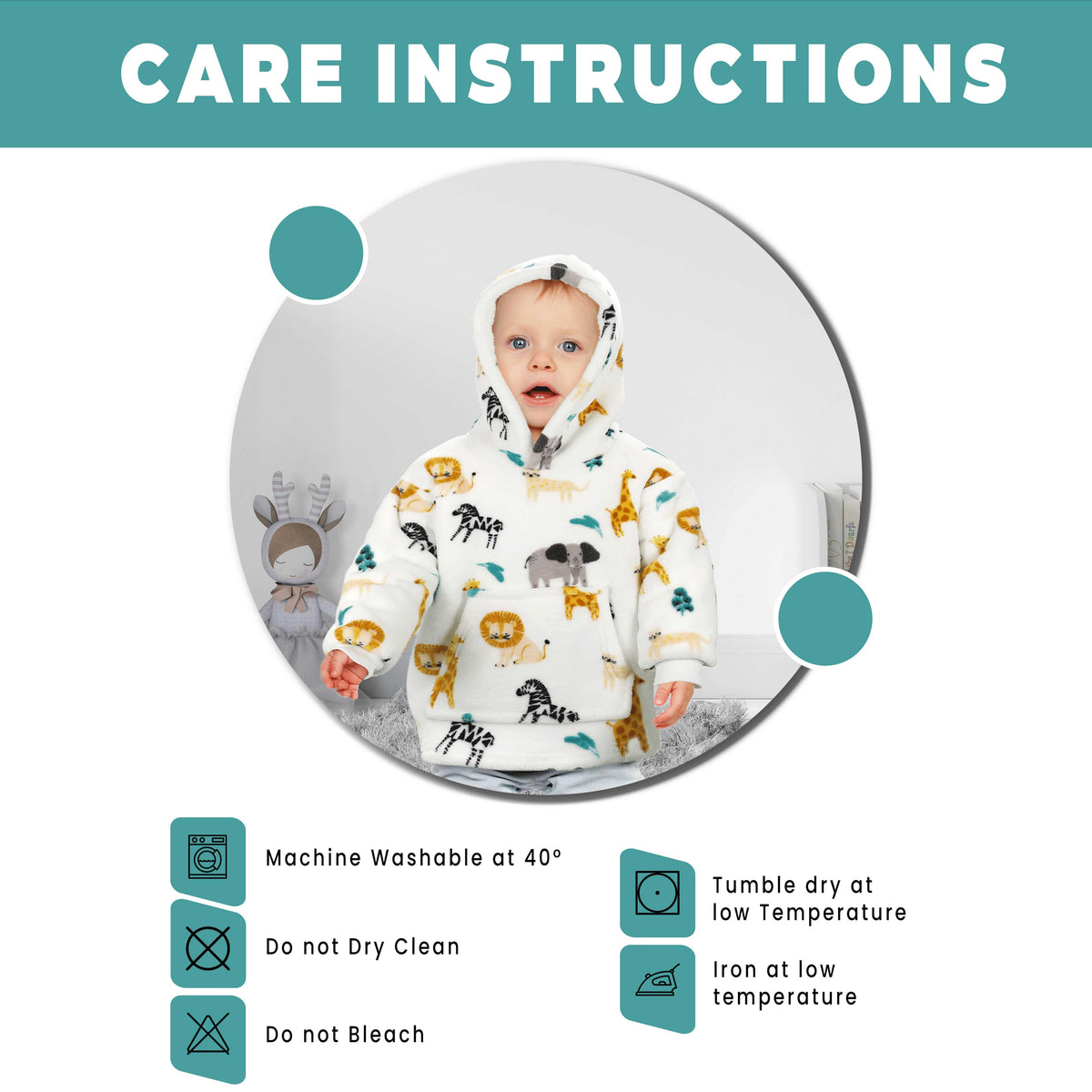 Daisy Dreamer Kids Hoodie Blanket Safari Sloth Wearable Sweatshirt for Cosy Home Layering
