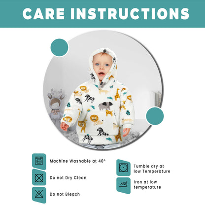 Daisy Dreamer Kids Hoodie Blanket Safari Sloth Wearable Sweatshirt for Cosy Home Layering