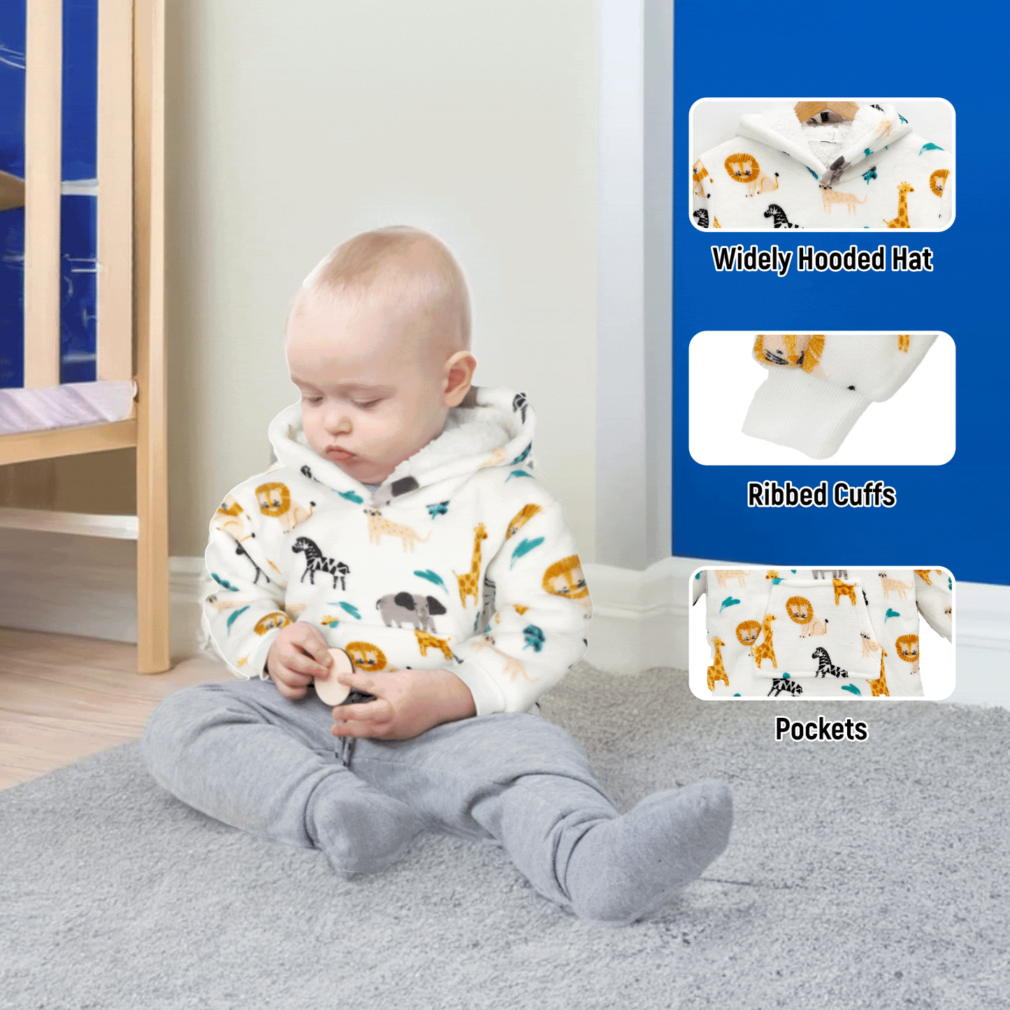 Daisy Dreamer Kids Hoodie Blanket Safari Sloth Wearable Sweatshirt for Cosy Home Layering