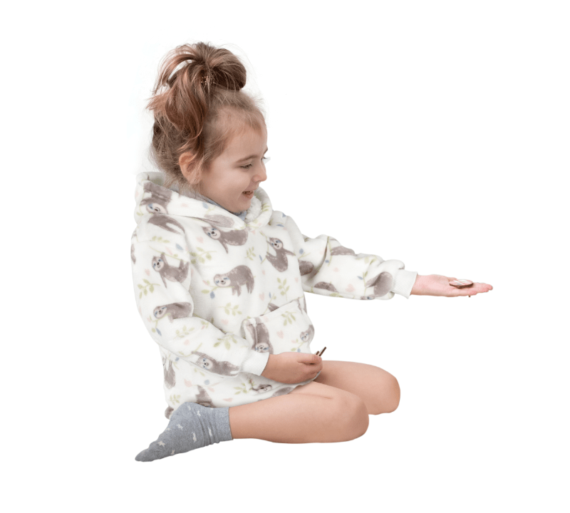 Daisy Dreamer Kids Hoodie Blanket Safari Sloth Wearable Sweatshirt for Cosy Home Layering