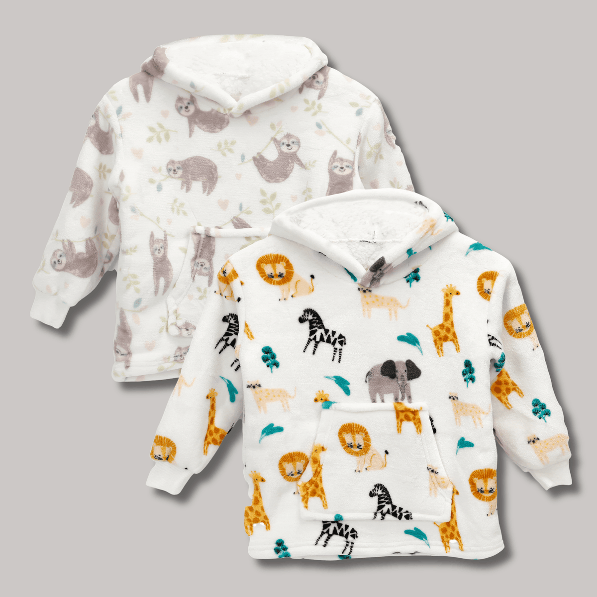 Daisy Dreamer Kids Hoodie Blanket Safari Sloth Wearable Sweatshirt for Cosy Home Layering