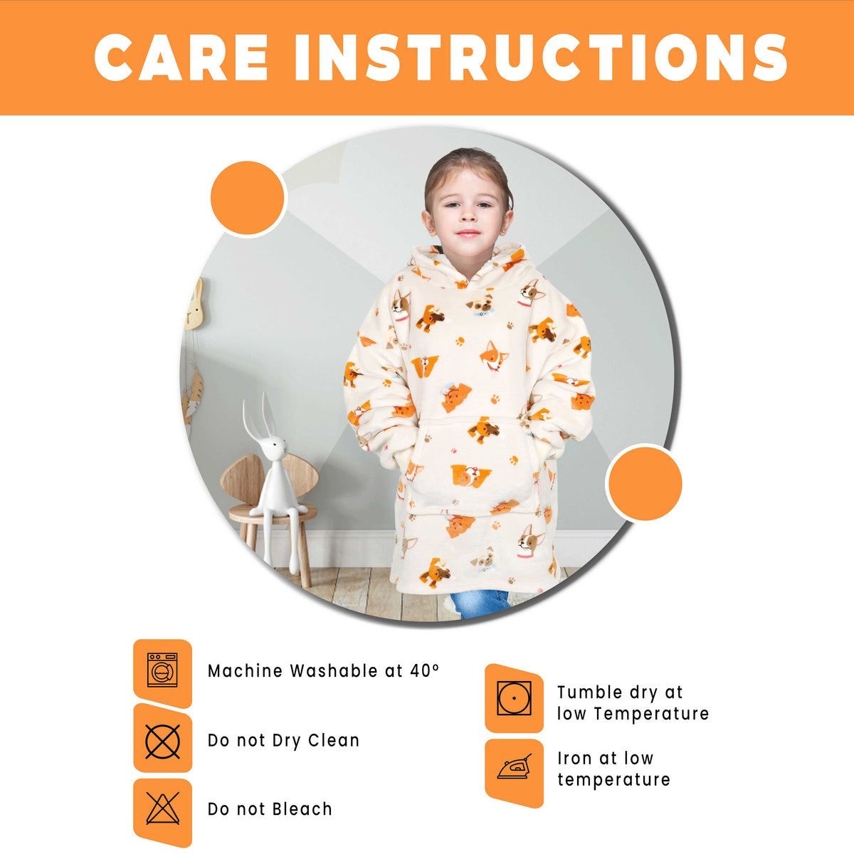 Kids Oversized Hooded Blanket Hoodie Sherpa Fur Fleece Dogs Pattern