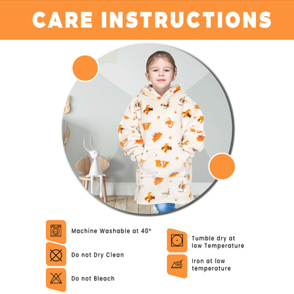 Kids Oversized Hooded Blanket Hoodie Sherpa Fur Fleece Dogs Pattern