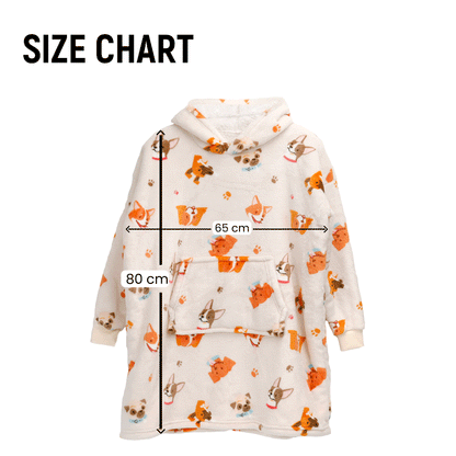 Kids Oversized Hooded Blanket Hoodie Sherpa Fur Fleece Dogs Pattern