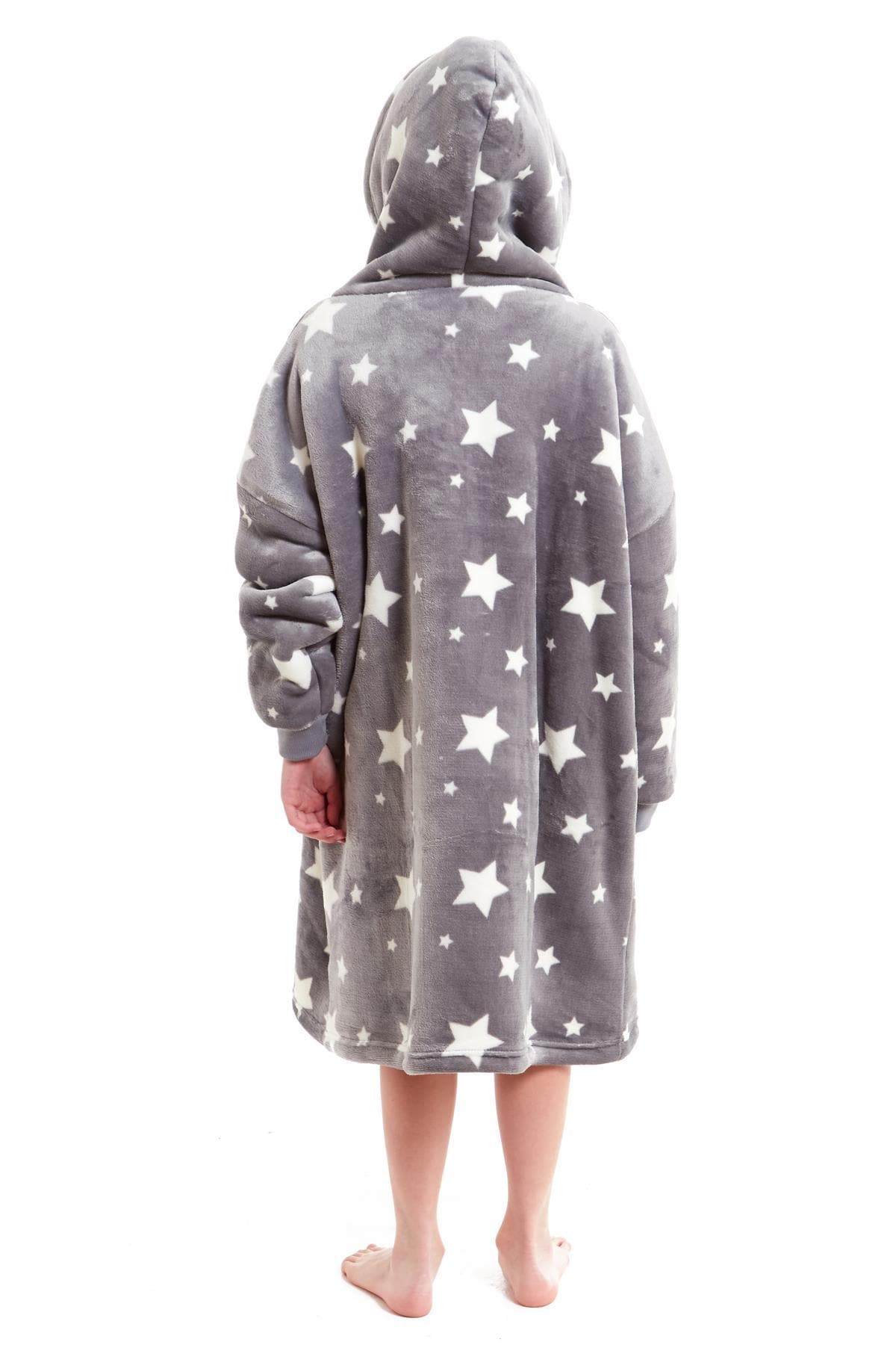 Kids Oversized Hooded Fleece Blanket With Sherpa Fur Elastic Cuffs Easy-Care Sofa and Bedroom Throw