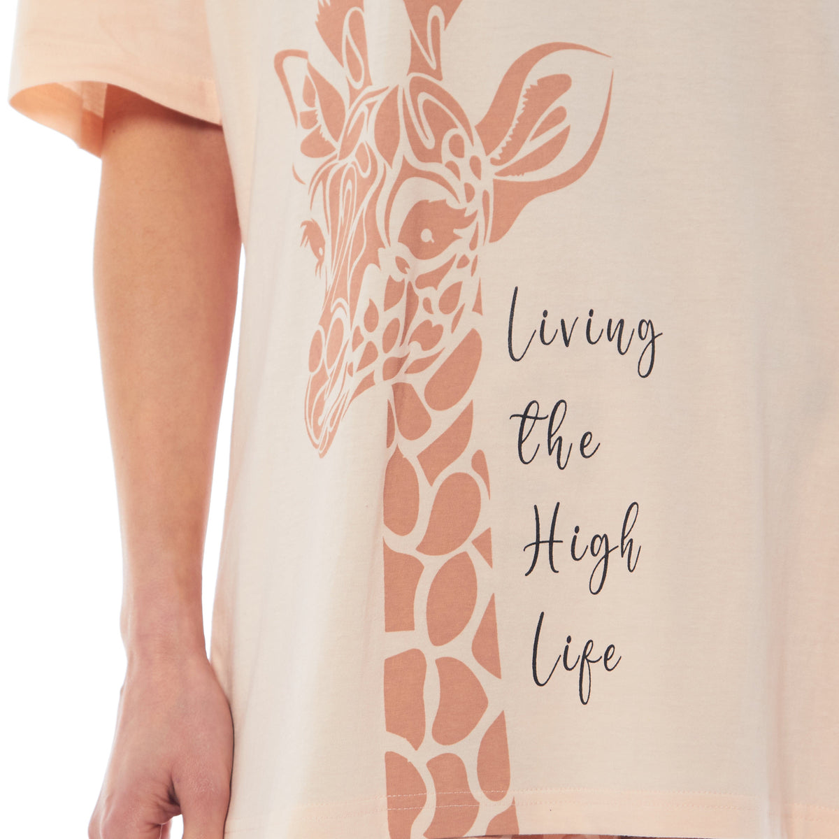 Ladies Oversized Cotton T Shirt And Leggings PJ Set With Giraffe And Zebra