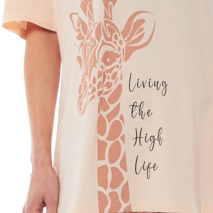Ladies Oversized Cotton T Shirt And Leggings PJ Set With Giraffe And Zebra