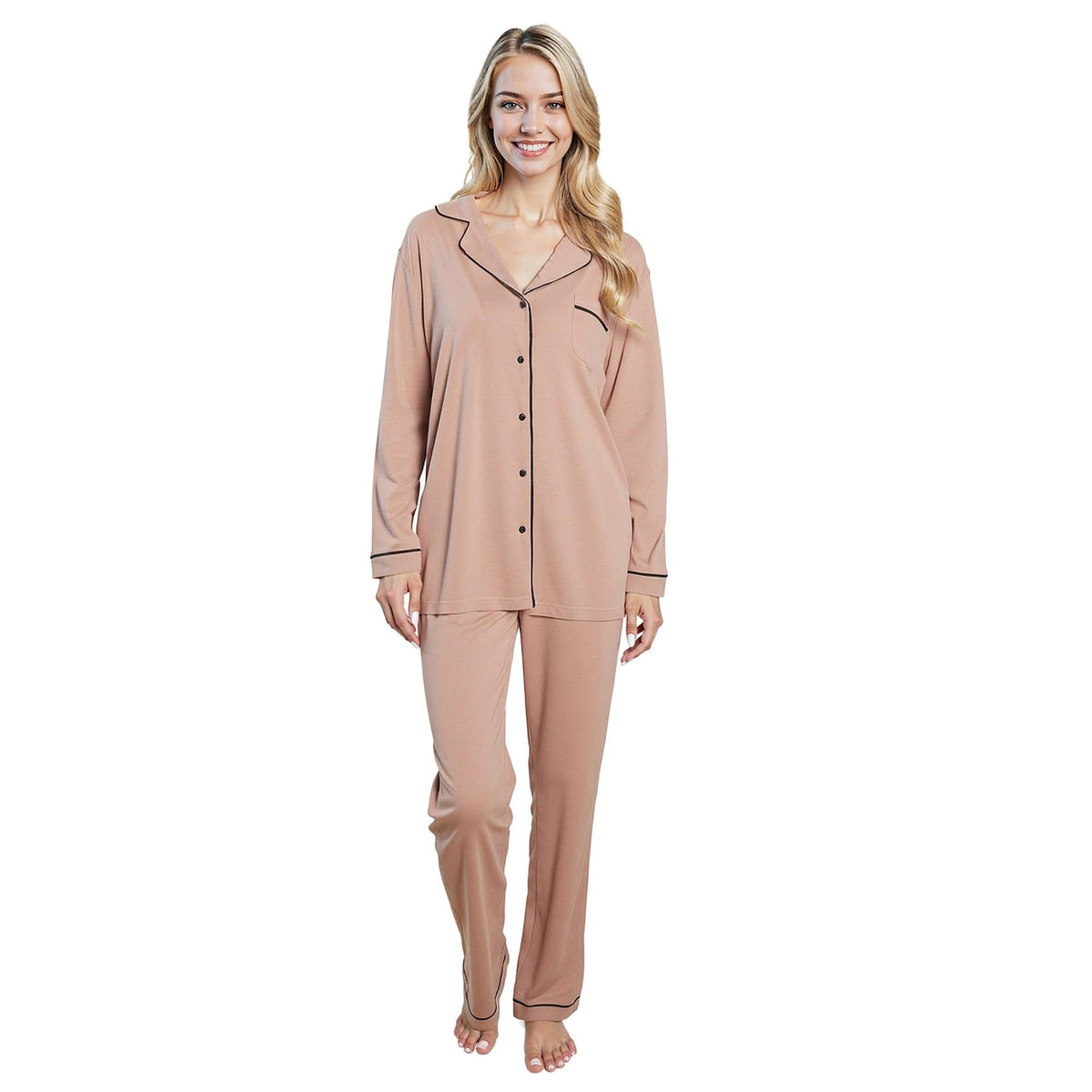 Women's Pyjama Set Natural Soft Touch Long Sleeve Button-Up Top and Bottoms