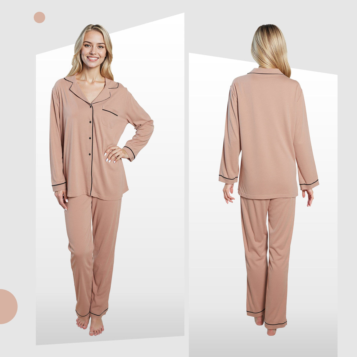 Women's Pyjama Set Natural Soft Touch Long Sleeve Button-Up Top and Bottoms