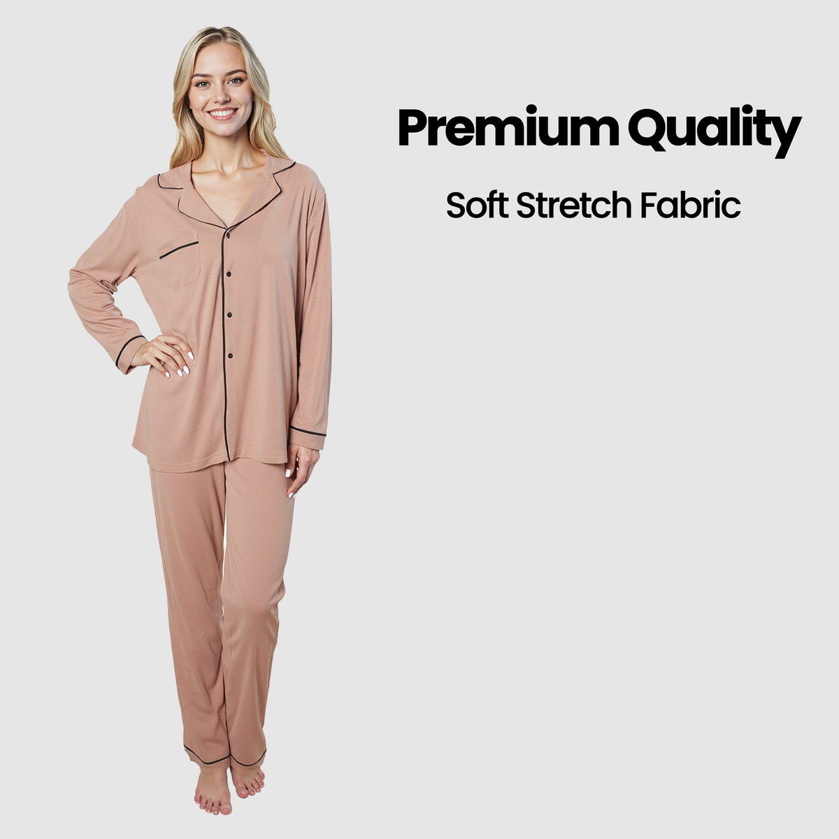 Women's Pyjama Set Natural Soft Touch Long Sleeve Button-Up Top and Bottoms