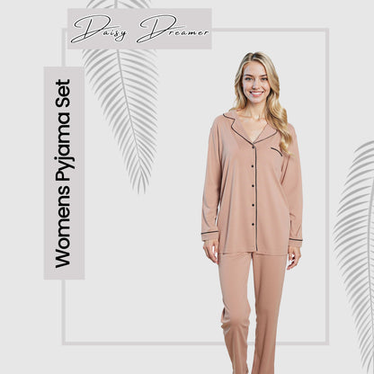 Women's Pyjama Set Natural Soft Touch Long Sleeve Button-Up Top and Bottoms