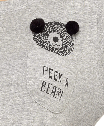 Womens Grey Cotton Pyjama Set With Teddy Bear Design Cosy Easy-Care Nightwear Set
