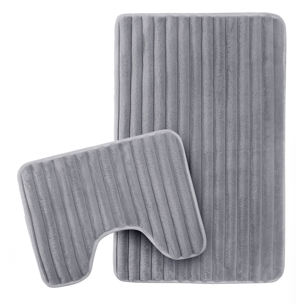 2 Piece Ribbed Bath Mat Set Charcoal Extra Soft Non Slip Super Absorbent