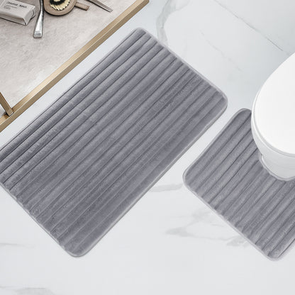 2 Piece Ribbed Bath Mat Set Charcoal Extra Soft Non Slip Super Absorbent