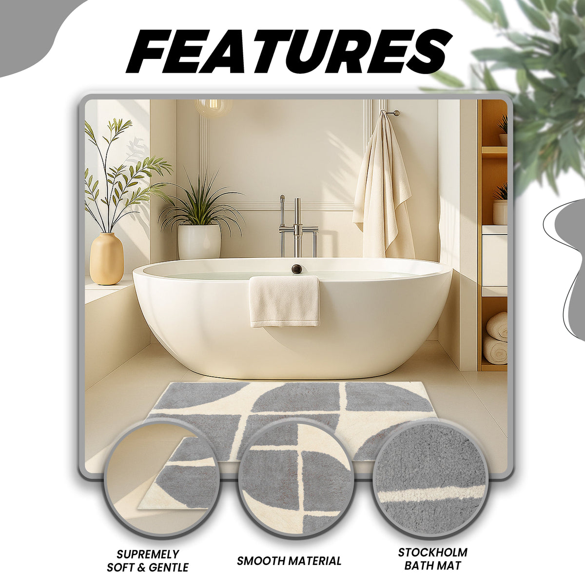 Stockholm Bath Mat Non Slip Backing Super Soft Water Absorbent Cotton Blend