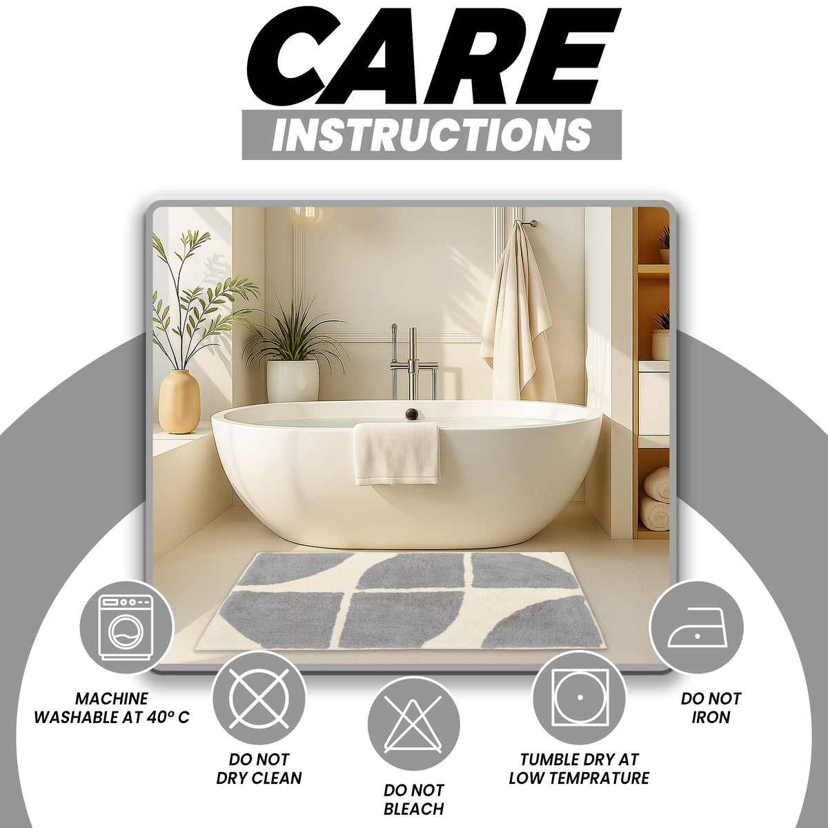 Stockholm Bath Mat Non Slip Backing Super Soft Water Absorbent Cotton Blend