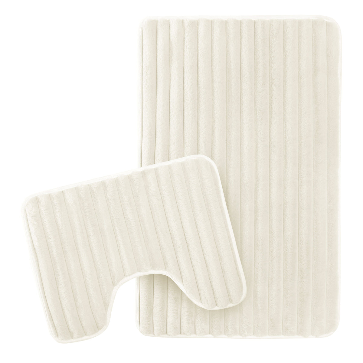 2 Piece Ribbed Bath Mat Set Cream Extra Soft Non Slip Super Absorbent Easy