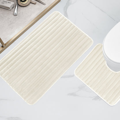 2 Piece Ribbed Bath Mat Set Cream Extra Soft Non Slip Super Absorbent Easy