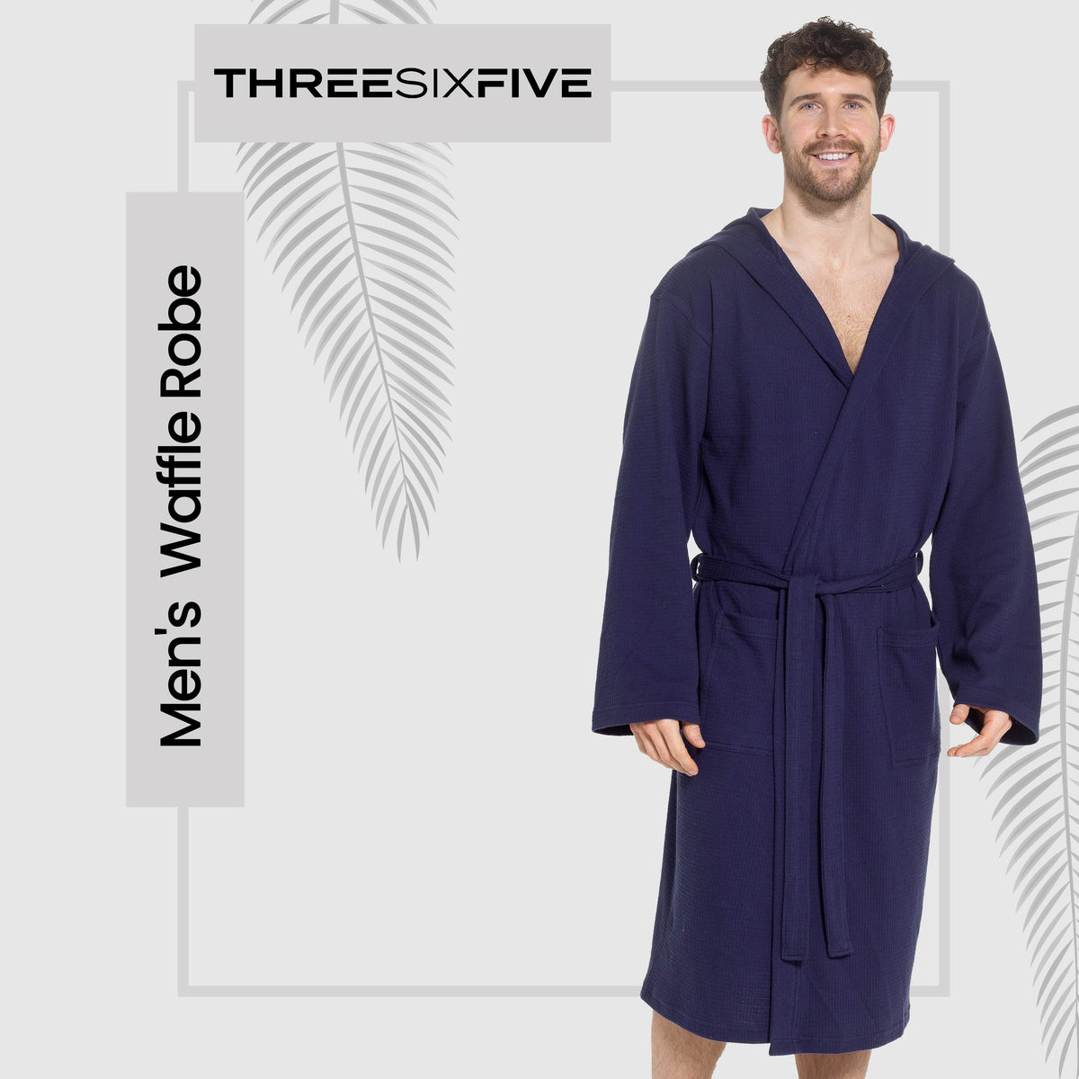 Men's Hooded Waffle Cotton Bathrobe Navy Super Absorbent Cosy Easy-Care Nightwear Set