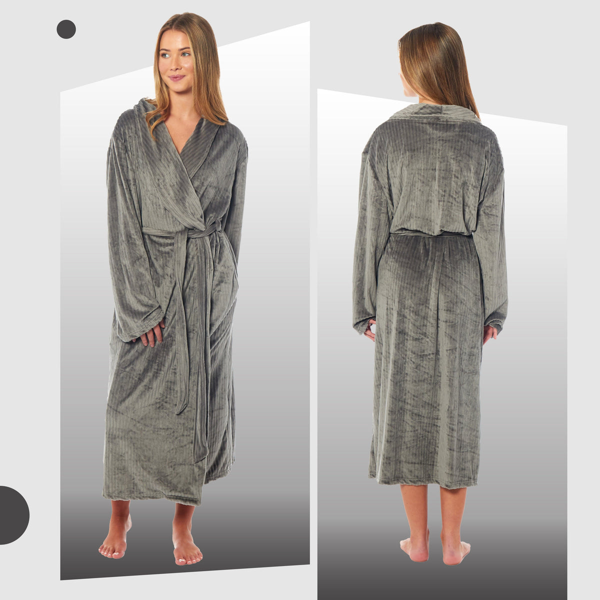 Womens Stripe Jacquard Soft Warm Long Dressing Gown With Belt Pockets Shawl