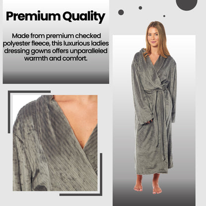Womens Stripe Jacquard Soft Warm Long Dressing Gown With Belt Pockets Shawl