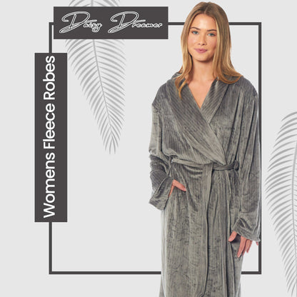 Womens Stripe Jacquard Soft Warm Long Dressing Gown With Belt Pockets Shawl