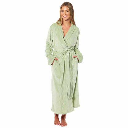 Womens Stripe Jacquard Soft Warm Long Dressing Gown With Belt Pockets Shawl