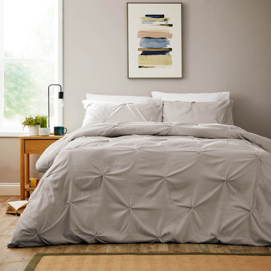 Pintuck Natural Microfibre Duvet Cover Set With Pillowcases Easy Care
