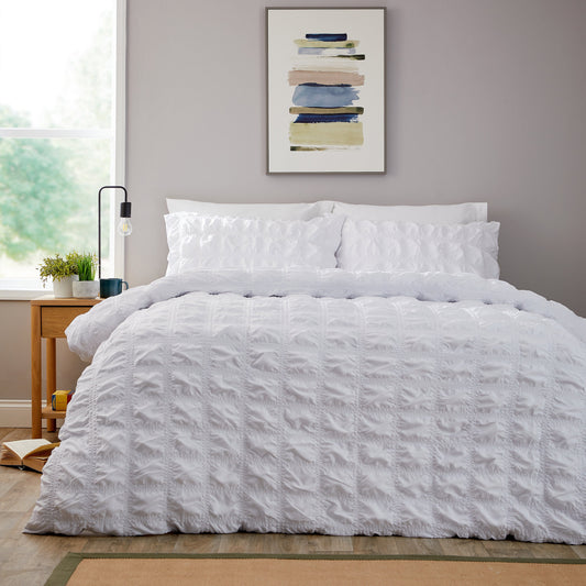Duvet Cover Set Microfibre Quilted White With Pillowcases Easy Care Bedding