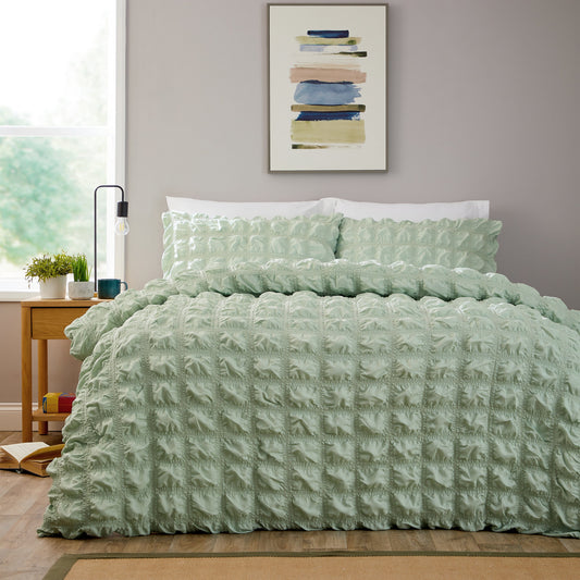 Soho Sage Green Microfibre Duvet Cover Set With Pillowcases Easy Care