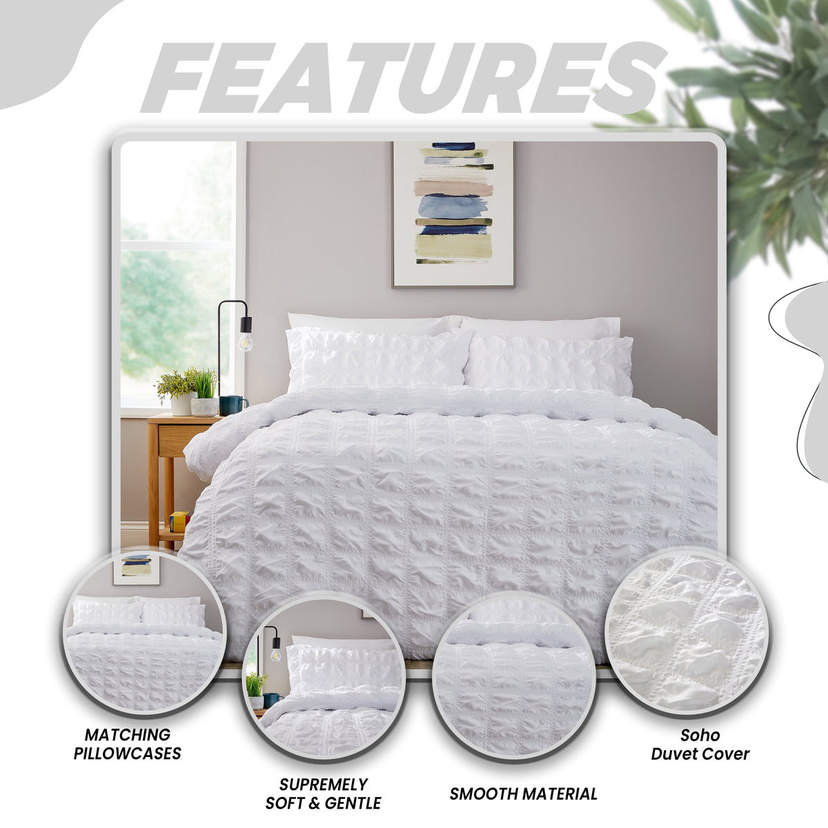 Duvet Cover Set Microfibre Quilted White With Pillowcases Easy Care Bedding