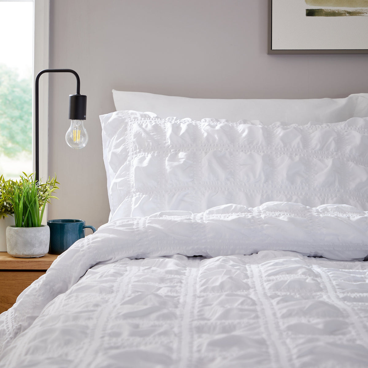 Duvet Cover Set Microfibre Quilted White With Pillowcases Easy Care Bedding