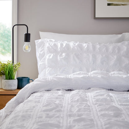 Duvet Cover Set Microfibre Quilted White With Pillowcases Easy Care Bedding