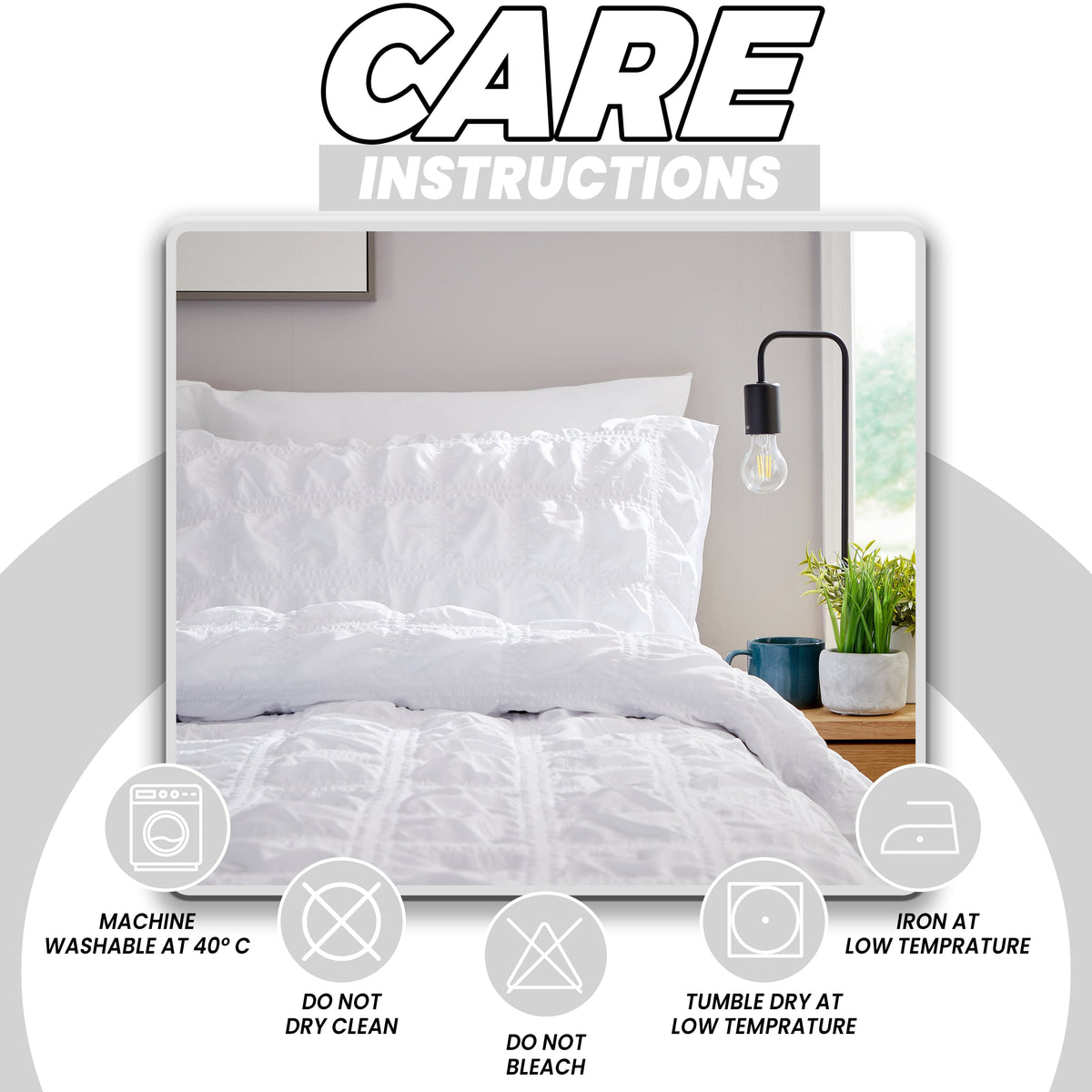 Duvet Cover Set Microfibre Quilted White With Pillowcases Easy Care Bedding